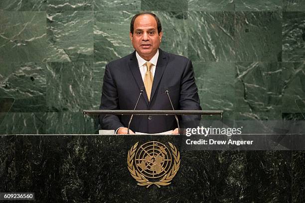 President of Egypt Abdel Fattah Al Sisi addresses the United Nations General Assembly at UN headquarters, September 20, 2016 in New York City....