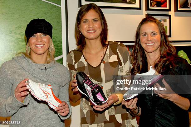 Hope Solo, Logan Tom and Brandi Chastain attend TAILWIND Product Showcase Featuring Brandi Chastain at Lotus Space on February 26, 2007 in New York...
