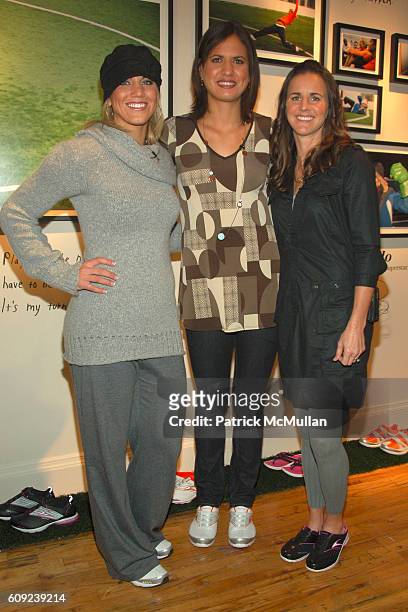 Hope Solo, Logan Tom and Brandi Chastain attend TAILWIND Product Showcase Featuring Brandi Chastain at Lotus Space on February 26, 2007 in New York...