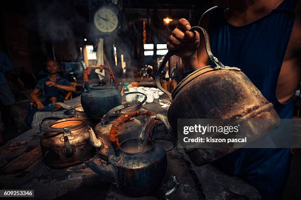 tea pot in an old traditional tea house in china ( chengdu , sichuan ) - tea room stock pictures, royalty-free photos & images