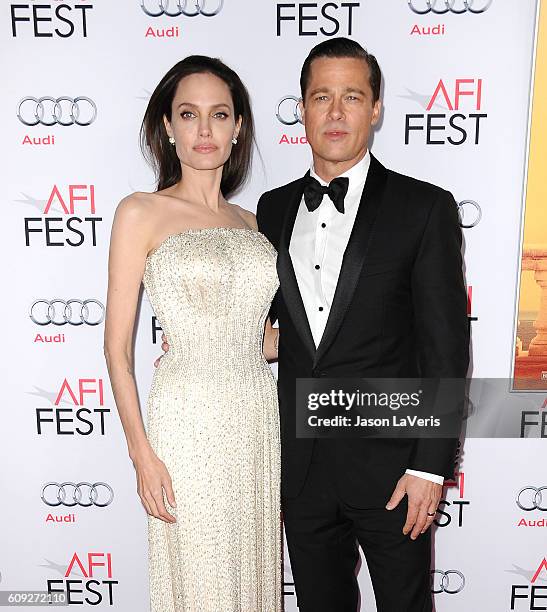 Angelina Jolie and Brad Pitt attend the premiere of "By the Sea" at the 2015 AFI Fest at TCL Chinese 6 Theatres on November 5, 2015 in Hollywood,...