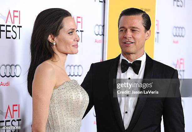 Angelina Jolie and Brad Pitt attend the premiere of "By the Sea" at the 2015 AFI Fest at TCL Chinese 6 Theatres on November 5, 2015 in Hollywood,...