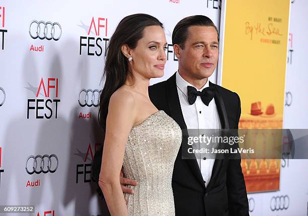 Angelina Jolie and Brad Pitt attend the premiere of "By the Sea" at the 2015 AFI Fest at TCL Chinese 6 Theatres on November 5, 2015 in Hollywood,...