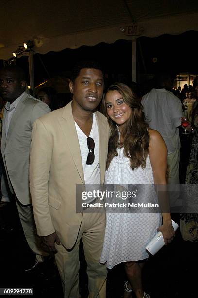 Kenny "Babyface"Edmonds and Nicole Pantenburg attend Russell Simmons' 8th annual ART FOR LIFE EAST HAMPTON 2007 fundraiser at East Hampton on July...