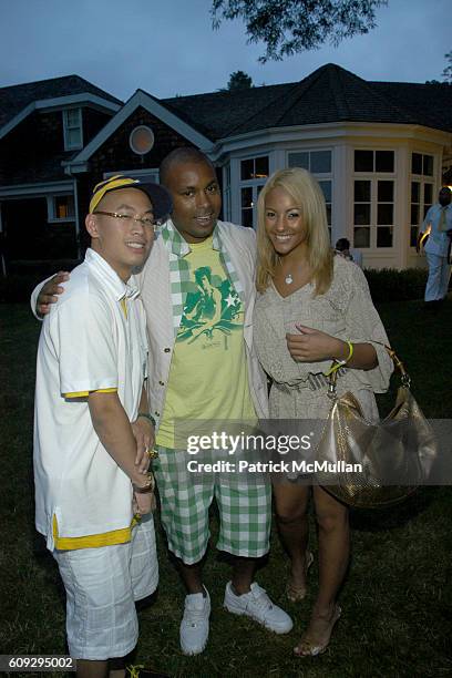 Kevin Saer, Mark Gumbel and Delicia Cordon attend Russell Simmons' 8th annual ART FOR LIFE EAST HAMPTON 2007 fundraiser at East Hampton on July 28,...