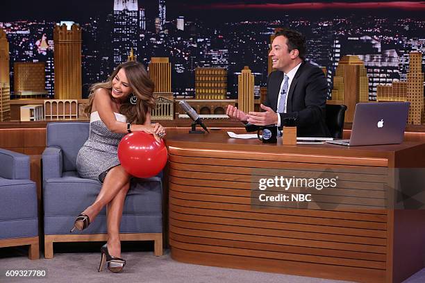 Episode 0537 -- Pictured: Actress Sofía Vergara during an interview with host Jimmy Fallon on September 20, 2016 --