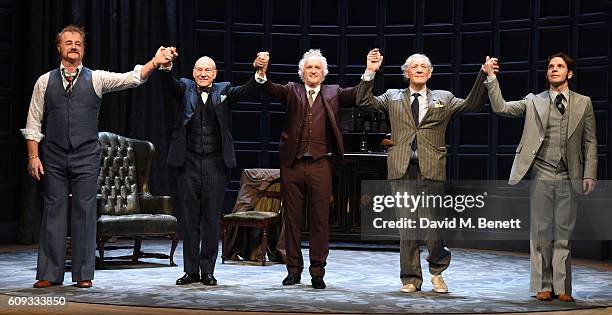 Owen Teale, Patrick Stewart, Sean Mathias , Ian McKellen and Damien Moloney bow at the curtain call during the press night performance of "No Man's...