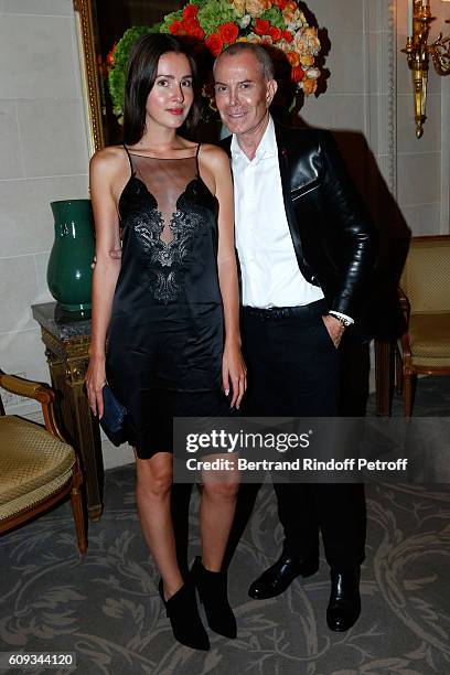 Stylist Jean-Claude Jitrois and his model Jade Mougeot attend the Charity Dinner to Benefit 'Claude Pompidou Foundation' following the "Cezanne et...