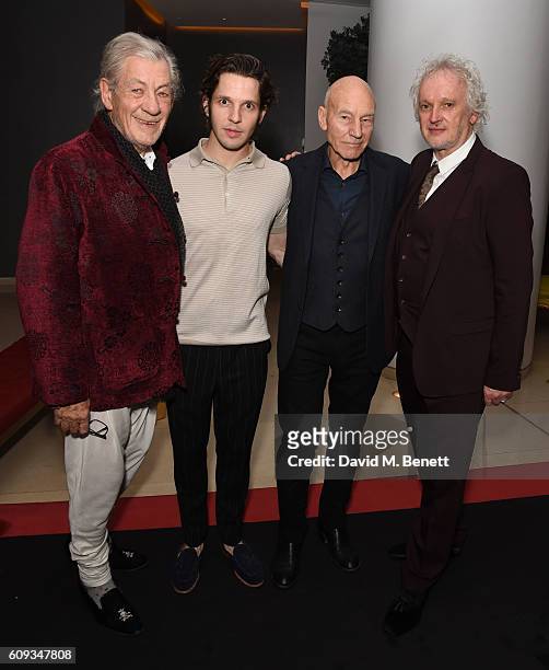 Ian McKellen, Damien Moloney, Patrick Stewart and Sean Mathias attend the press night after party for "No Man's Land" at St Martins Lane on September...