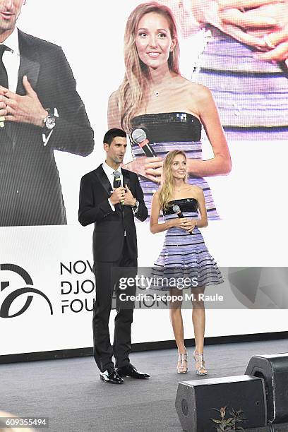 Novak Djokovic and Jelena Djokovic attend the Milano Gala Dinner benefitting the Novak Djokovic Foundation presented by Giorgio Armani at Castello...