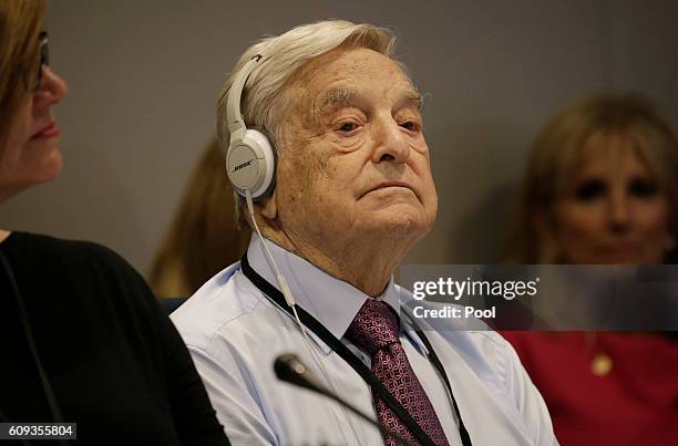 Investor George Soros attends a Private Sector CEO Roundtable Summit for Refugees during the United Nations 71st session of the General Debate at the...