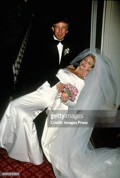 Donald Trump and Marla Maples Wedding at The Plaza Hotel circa 1993 in New York City. Please note the placement of Donald's hand.