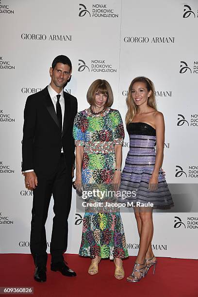 Novak Djokovic, Anna Wintour and Jelena Djokovic attend the Milano Gala Dinner benefitting the Novak Djokovic Foundation presented by Giorgio Armani...