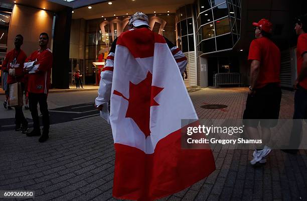 Fans enter the arena for the Canada to take on USA during the World Cup of Hockey at the Air Canada Center on September 20, 2016 in Toronto, Canada.