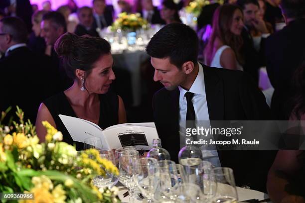 Flavia Pennetta and Novak Djokovic attend the Milano Gala Dinner benefitting the Novak Djokovic Foundation presented by Giorgio Armani at Castello...
