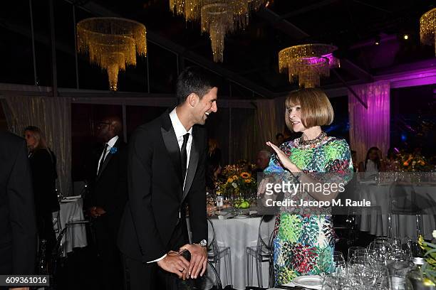Novak Djokovic and Anna Wintour attend the Milano Gala Dinner benefitting the Novak Djokovic Foundation presented by Giorgio Armani at Castello...