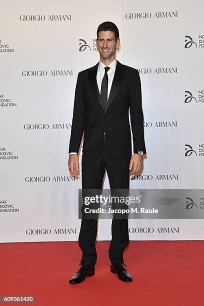 Novak Djokovic attends the Milano Gala Dinner benefitting the Novak Djokovic Foundation presented by Giorgio Armani at Castello Sforzesco on...