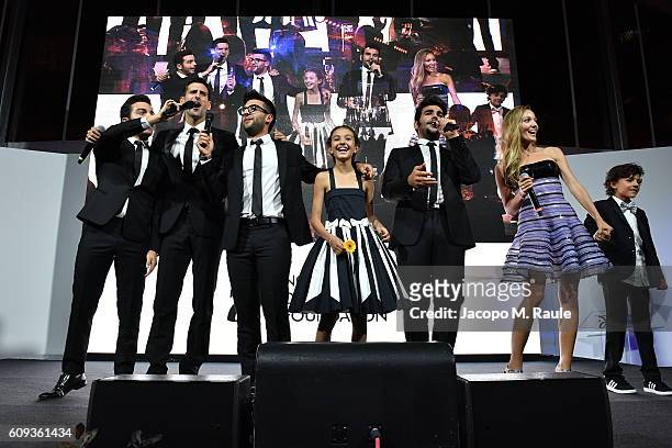 Vocal band Il Volo,Novak Djokovic, Zia Uehling and Jelena Djokovic attend the Milano Gala Dinner benefitting the Novak Djokovic Foundation presented...