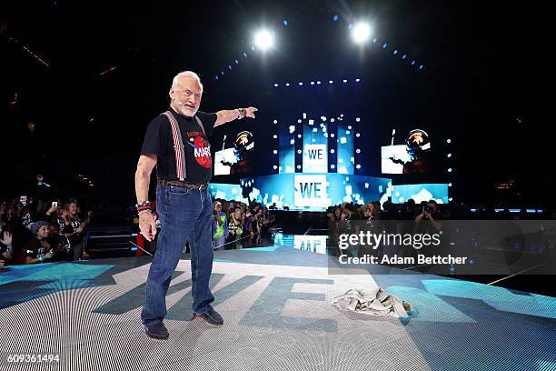 Buzz Aldrin speaks during WE Day Minnesota at Xcel Energy Center on September 20, 2016 in St Paul, Minnesota.