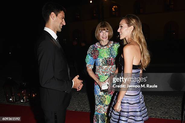 Novak Djokovic,Anna Wintourand Jelena Djokovic attend the Milano Gala Dinner benefitting the Novak Djokovic Foundation presented by Giorgio Armani at...
