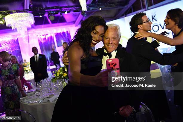 Serena Williams and Giorgio Armani attend the Milano Gala Dinner benefitting the Novak Djokovic Foundation presented by Giorgio Armani at Castello...