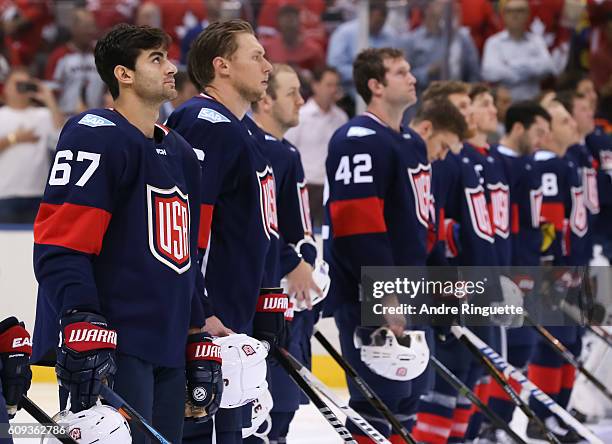 Max Pacioretty of Team USA lines up prior to the game against Team Canada during the World Cup of Hockey 2016 at Air Canada Centre on September 20,...