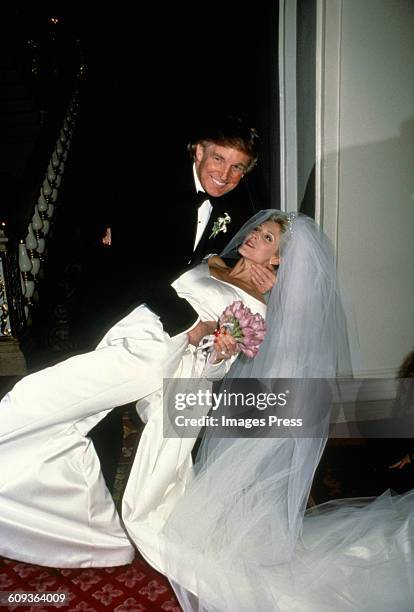 Donald Trump and Marla Maples Wedding at The Plaza Hotel circa 1993 in New York City. Please note the placement of Donald's hand.