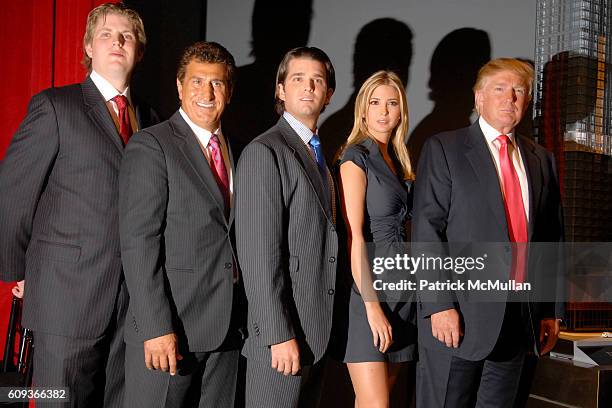 Eric Trump, Tevfik Arif, Donald Trump Jr., Ivanka Trump and Donald Trump attend TRUMP SOHO Press Conference at Trump Soho Construction Site on...