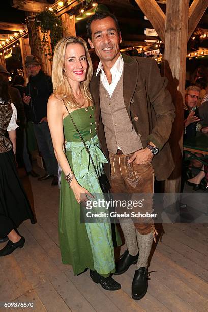 Erol Sander and his wife Caroline Goddet during the Oktoberfest at Kaeferschaenke at Theresienwiese on September 20, 2016 in Munich, Germany.