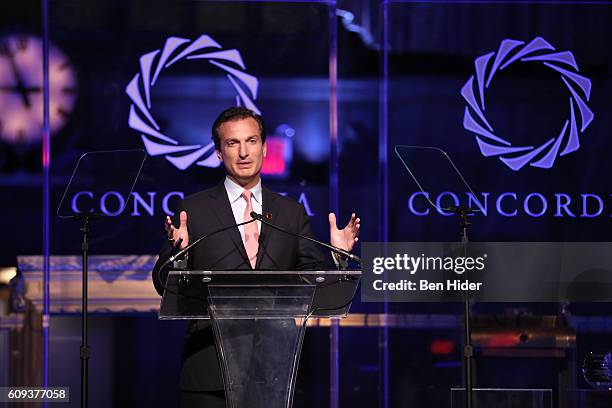 Chairman & Chief Executive Officer, the Libra Group & Chairman, Concordia Leadership Council George M. Logothetis speaks during 2016 Concordia Summit...