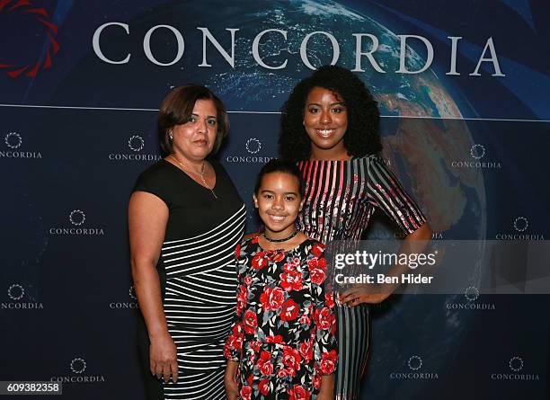 Honoree, 2016 Concordia Leadership Award winner, Creator, Teen Mom NYC Gloria Malone poses for a photo with guests during 2016 Concordia Summit...