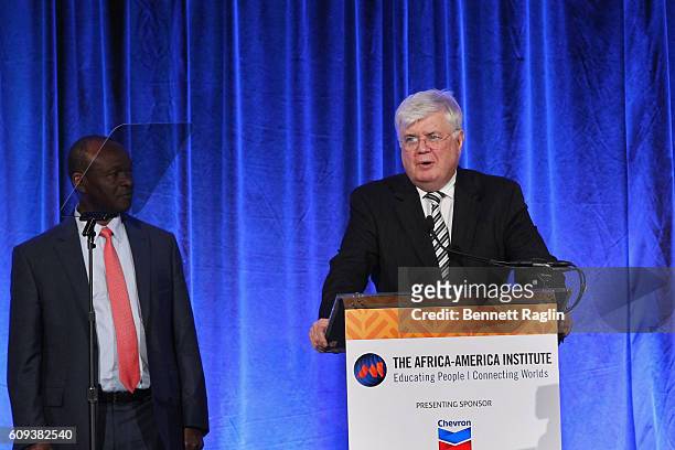 Stephen Hayes speaks onstage during the Africa-America Institute's 2016 Annual Awards Gala at Cipriani 25 Broadway on September 20, 2016 in New York...