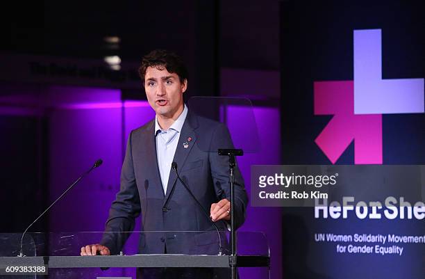 Justin Trudeau, Prime Minister of Canada speaks at HeForShe 2nd Anniversary Reception at Museum of Modern Art on September 20, 2016 in New York City.