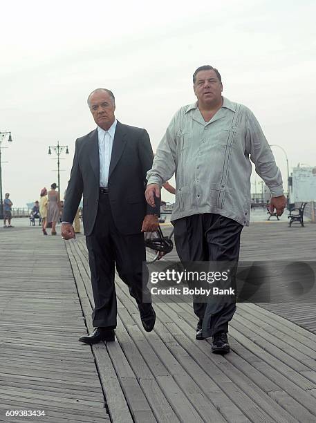 Tony Sirico and Steve Schirripa on set filming Woody Allen's new Fall Project on September 20, 2016 in New York City.