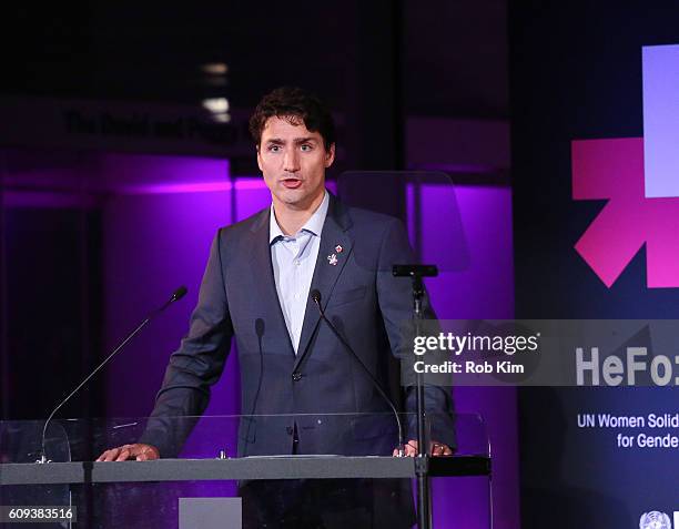 Justin Trudeau, Prime Minister of Canada speaks at HeForShe 2nd Anniversary Reception at Museum of Modern Art on September 20, 2016 in New York City.