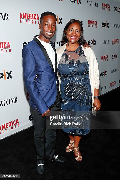 Justin Talley and President/CEO of W.K. Kellogg Foundation La June Montgomery Tabron attend the premiere of Epix's "America Divided" at Billy Wilder...