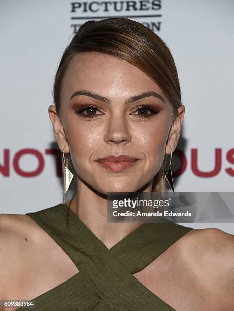 Actress Aimee Teegarden arrives at the premiere of ABC's "Notorious" at 10e Restaurant on September 20, 2016 in Los Angeles, California.