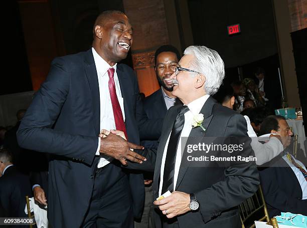 Dikembe Mutombo and Ali Moshiri attend the Africa-America Institute's 2016 Annual Awards Gala at Cipriani 25 Broadway on September 20, 2016 in New...