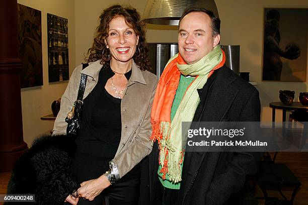 Jacqueline Schnabel and Christopher Mason attend KARL LAGERFELD GREEK REVIVAL Exhibition hosted by PIERRE PASSEBON at DELORENZO Gallery on December...