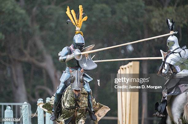 Jousters rehearsing at St Ives Showground on September 21, 2016 in Sydney, Australia. The Fox Sports International Jousting Championships is being...