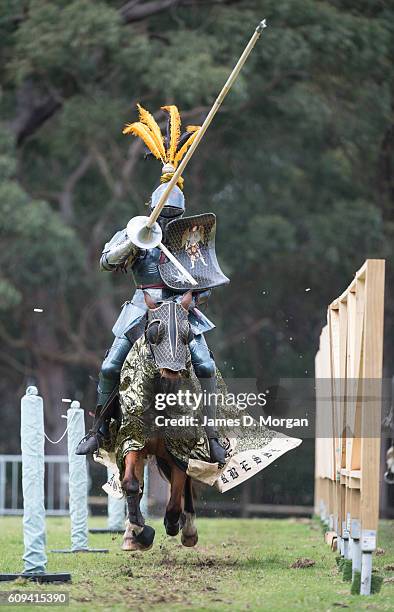 Jouster rehearsing at St Ives Showground on September 21, 2016 in Sydney, Australia. The Fox Sports International Jousting Championships is being...