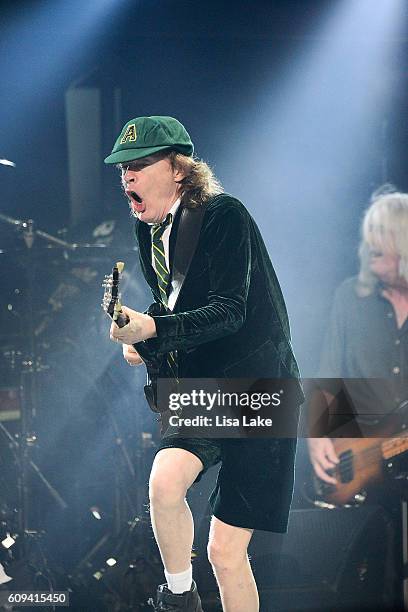 Guitar player Angus Young of AC/DC performs during the Rock Or Bust Tour at the at Wells Fargo Center on September 20, 2016 in Philadelphia,...