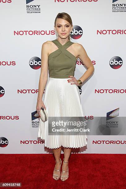 Actress Aimee Teegarden attends the Premiere Of ABC's "Notorious" at 10e Restaurant on September 20, 2016 in Los Angeles, California.