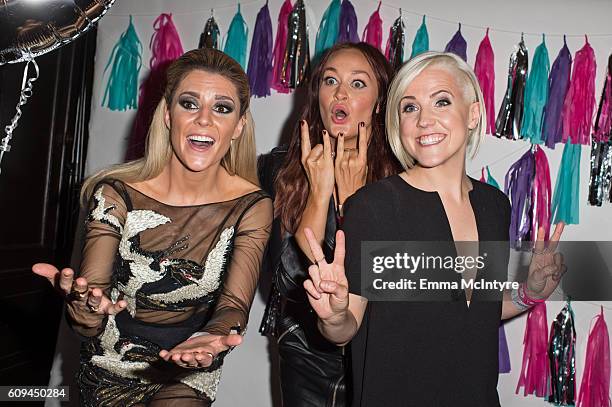 Actresses/comedians Grace Helbig, Mamrie Hart, and Hannah Hart attend the after party for the premiere of Lionsgate's 'Dirty 30' at ArcLight...