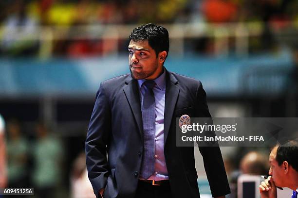 Carlos Chilavert the coach of Paraguay is seen during the FIFA Futsal World Cup Round of 16 match between Colombia and Paraguay at the Coliseo el...