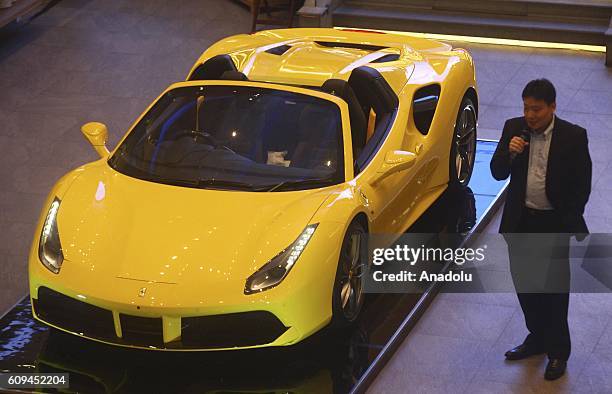 September 21 : Ferrari 488 Spider is being displayed during a launching ceremony at a shopping mall in Jakarta, Indonesia, on September 21, 2016. The...