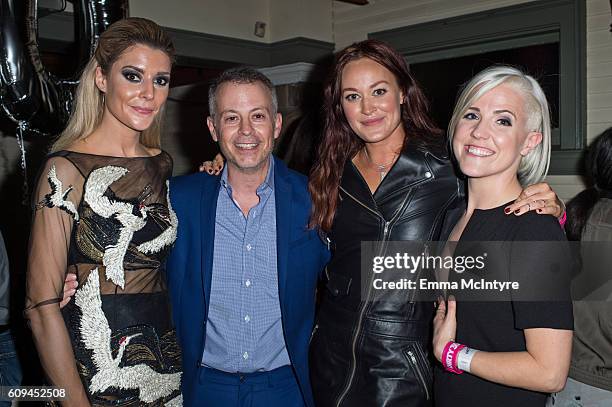 Actress/comedian Grace Helbig, producer Michael Goldfine, actress/ comedian Mamrie Hart, and actress/comedian Hannah Hart attend the after party for...