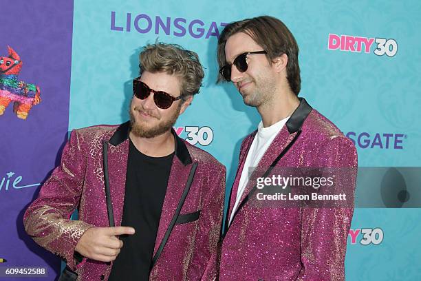 Actors Tom Banks and Kevin Hughes attends Premiere Of Lionsgate's "Dirty 30" - Arrivals at ArcLight Hollywood on September 20, 2016 in Hollywood,...