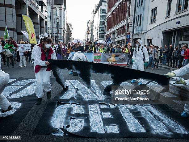 Unions, human rights and farming groups took to the streets in the Belgian capital out of concerns against the Comprehensive Economic and Trade...