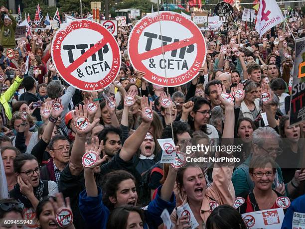 Unions, human rights and farming groups took to the streets in the Belgian capital out of concerns against the Comprehensive Economic and Trade...